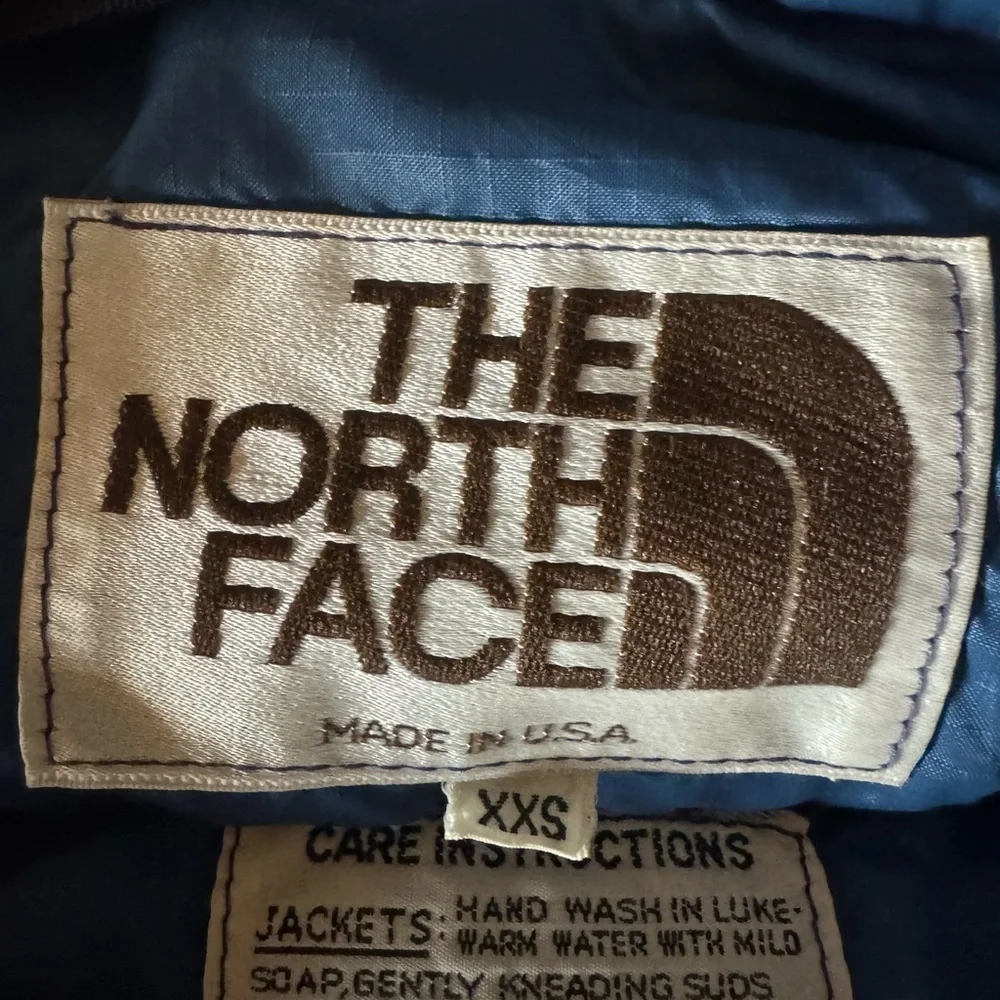 Vintage The North Face brown label down fill blue puffer jacket RARE SIZE XXS